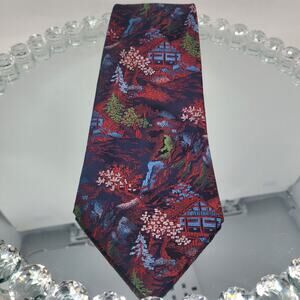 VTG Schiaparelli Mens Silk Necktie Red Pink Blue Green Floral Tie 4.25” x 57”